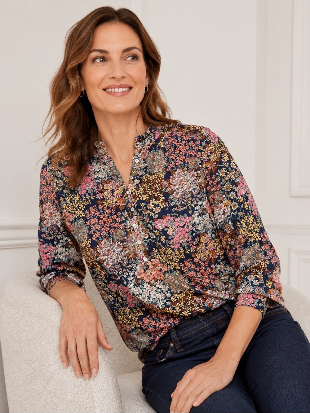 TALBOTS Floral Long Sleeve 100% Cotton Size Meduim